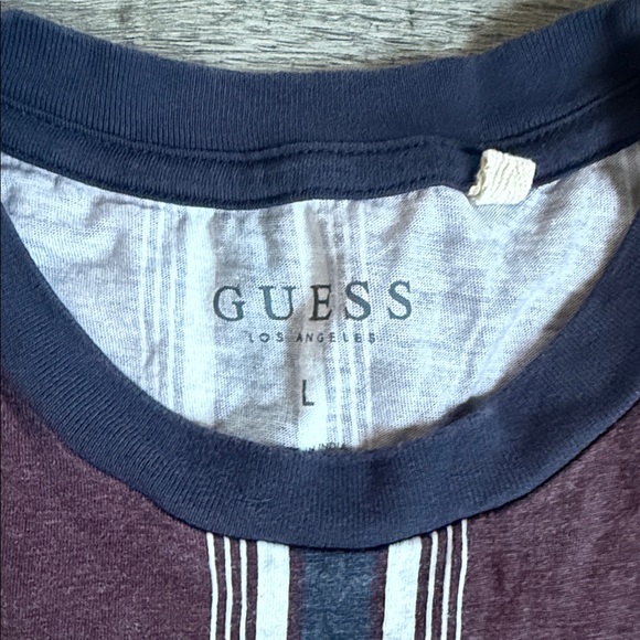 Guess Burgundy and White Striped Short Sleeve Tee - Picture 3 of 4